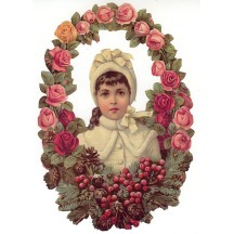 Large Girl & Christmas Rose Wreath Scrap ~ Germany